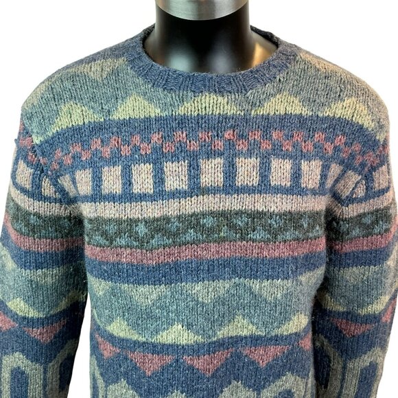 Vintage B.Altman & Co. 100% Shetland Hand Knit Wool Sweater Mens Large Geometric - Picture 6 of 13